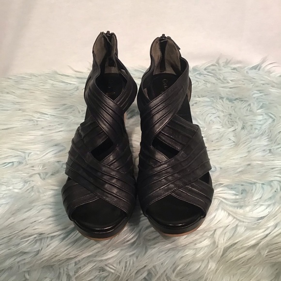 Cole Haan Black Leather Wedges size 9 1/2 - Picture 2 of 8